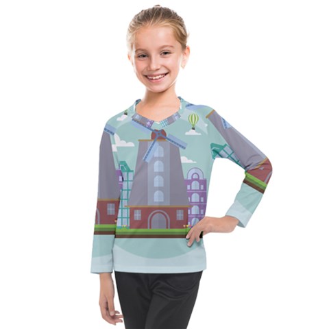 Amsterdam-landmark-landscape Kids  Long Mesh Tee by Sudhe