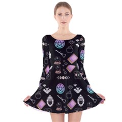 Pastel Goth Witch Long Sleeve Velvet Skater Dress by InPlainSightStyle