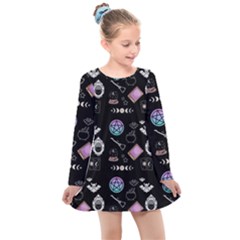 Pastel Goth Witch Kids  Long Sleeve Dress by InPlainSightStyle