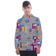 80s And 90s School Pattern Men s Front Pocket Pullover Windbreaker by InPlainSightStyle