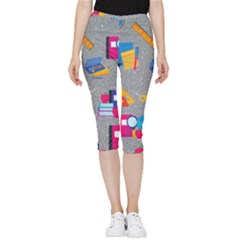 80s And 90s School Pattern Inside Out Lightweight Velour Capri Leggings  by InPlainSightStyle