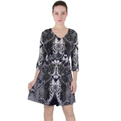 Alien Deco Quarter Sleeve Ruffle Waist Dress