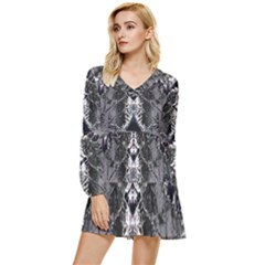 Alien Deco Tiered Long Sleeve Mini Dress