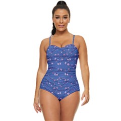 Branches With Peach Flowers Retro Full Coverage Swimsuit