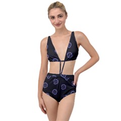 Purple Skulls On Dark Background Tied Up Two Piece Swimsuit by SychEva