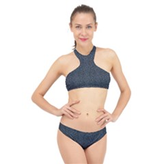 Blue Stripes On Dark Background High Neck Bikini Set by SychEva