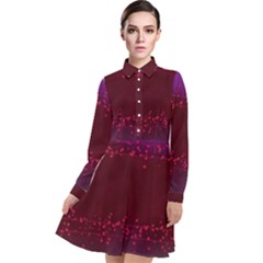 Red Splashes On Purple Background Long Sleeve Chiffon Shirt Dress by SychEva