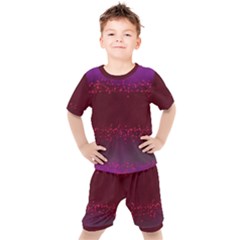 Red Splashes On Purple Background Kids  Tee And Shorts Set by SychEva