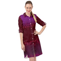 Red Splashes On Purple Background Long Sleeve Mini Shirt Dress by SychEva