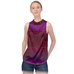 Red Splashes On Purple Background High Neck Satin Top by SychEva