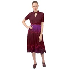 Red Splashes On Purple Background Keyhole Neckline Chiffon Dress by SychEva