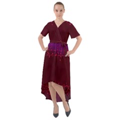 Red Splashes On Purple Background Front Wrap High Low Dress by SychEva