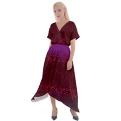 Red Splashes On Purple Background Cross Front Sharkbite Hem Maxi Dress by SychEva