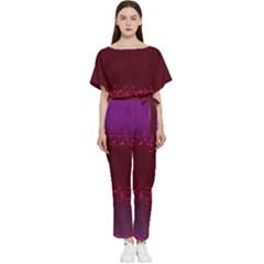 Red Splashes On Purple Background Batwing Lightweight Jumpsuit by SychEva