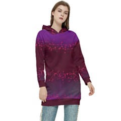 Red Splashes On Purple Background Women s Long Oversized Pullover Hoodie by SychEva