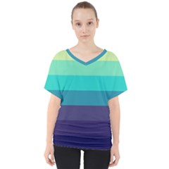 Blue Gradient Stripes  V-neck Dolman Drape Top by Dazzleway