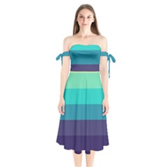 Blue Gradient Stripes  Shoulder Tie Bardot Midi Dress by Dazzleway