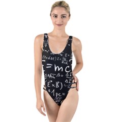 Science-albert-einstein-formula-mathematics-physics-special-relativity High Leg Strappy Swimsuit by Sudhe