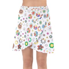 Flower Floral Pattern Wrap Front Skirt