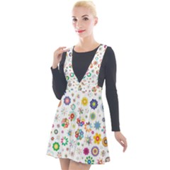 Flower Floral Pattern Plunge Pinafore Velour Dress