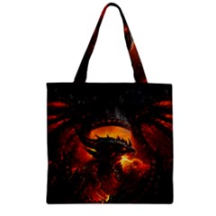 Dragon Fire Fantasy Art Zipper Grocery Tote Bag by Sudhe