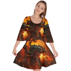 Dragon Fire Fantasy Art Velour Kimono Dress