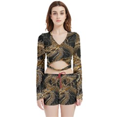 Fantasy Dragon Pentagram Velvet Wrap Crop Top And Shorts Set by Sudhe