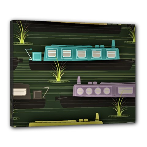 Narrow-boats-scene-pattern Canvas 20  X 16  (stretched)