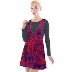 Roses-red-purple-flowers-pretty Plunge Pinafore Velour Dress