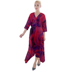 Roses-red-purple-flowers-pretty Quarter Sleeve Wrap Front Maxi Dress by Sudhe