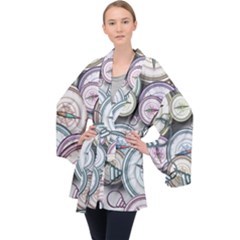 Compass-direction-north-south-east Long Sleeve Velvet Kimono 