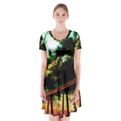 Science-fiction-forward-futuristic Short Sleeve V-neck Flare Dress by Sudhe