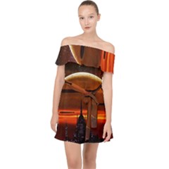 Science-fiction-digital-illustration Off Shoulder Chiffon Dress by Sudhe