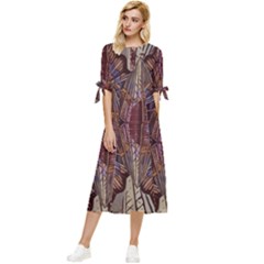 Abstract-design-backdrop-pattern Bow Sleeve Chiffon Midi Dress by Sudhe