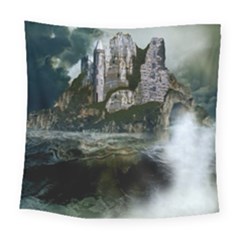 Sea-island-castle-landscape Square Tapestry (large) by Sudhe