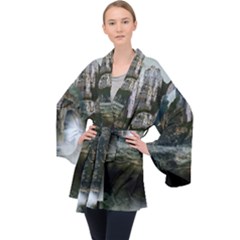 Sea-island-castle-landscape Long Sleeve Velvet Kimono 