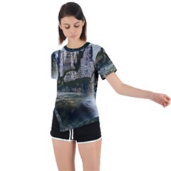 Sea-island-castle-landscape Asymmetrical Short Sleeve Sports Tee