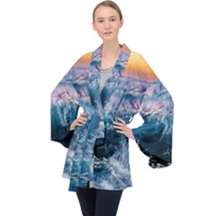 Sea-waves-ocean-water-beach-surf Long Sleeve Velvet Kimono 