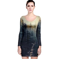 Apocalypse-post-apocalyptic Long Sleeve Velvet Bodycon Dress by Sudhe