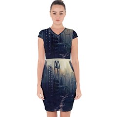 Apocalypse-post-apocalyptic Capsleeve Drawstring Dress  by Sudhe