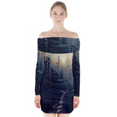 Apocalypse-post-apocalyptic Long Sleeve Off Shoulder Dress by Sudhe