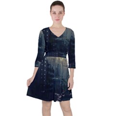 Apocalypse-post-apocalyptic Quarter Sleeve Ruffle Waist Dress by Sudhe