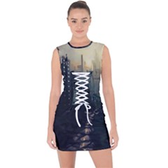 Apocalypse-post-apocalyptic Lace Up Front Bodycon Dress