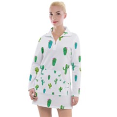 Funny Cacti With Muzzles Women s Long Sleeve Casual Dress by SychEva