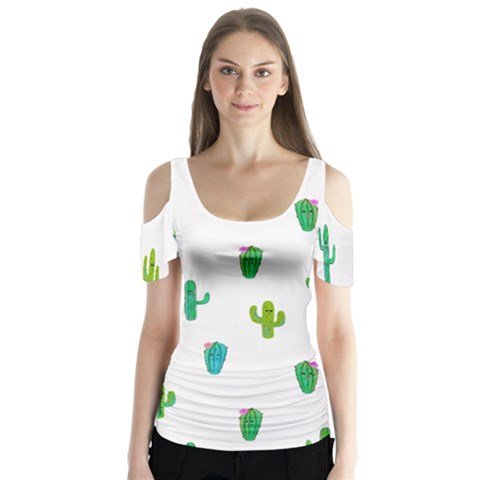 Funny Cacti With Muzzles Butterfly Sleeve Cutout Tee  by SychEva