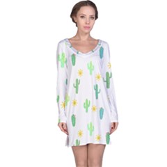 Green Cacti With Sun Long Sleeve Nightdress by SychEva