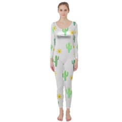 Green Cacti With Sun Long Sleeve Catsuit