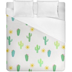 Green Cacti With Sun Duvet Cover (california King Size) by SychEva