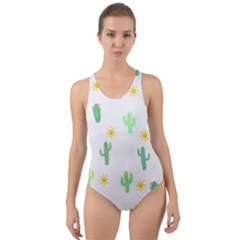 Green Cacti With Sun Cut-out Back One Piece Swimsuit by SychEva