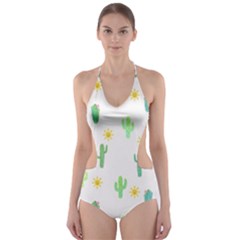 Green Cacti With Sun Cut-Out One Piece Swimsuit